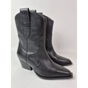 Free People Women's Black Cat Nap Western Heeled Leather Cowboy Boots Size 6.5